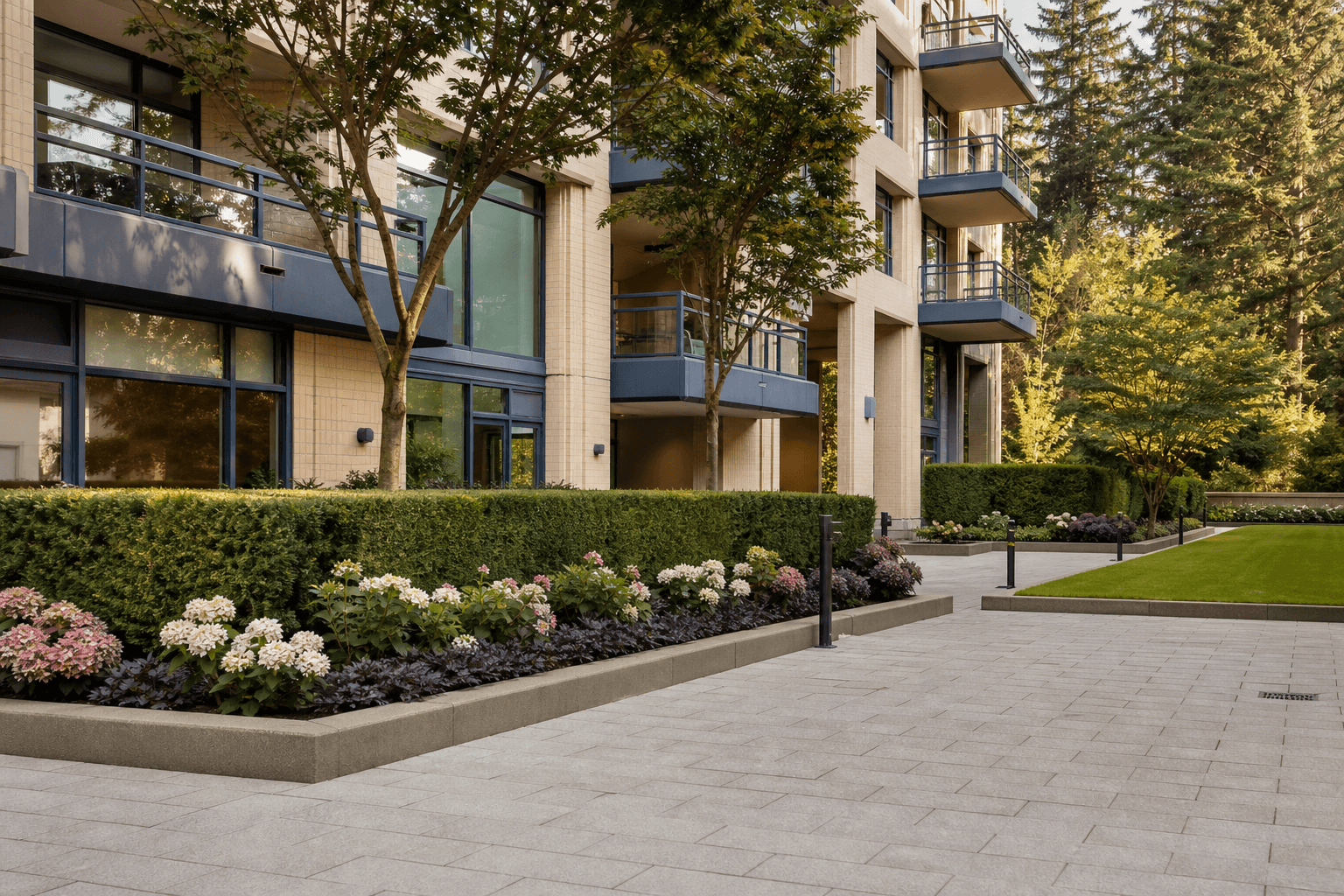 Commercial grounds care with manicured beds and edging