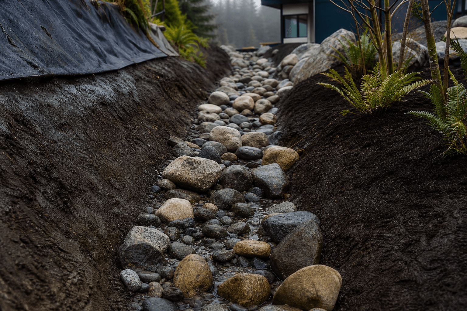 Drainage remediation and slope stabilization work